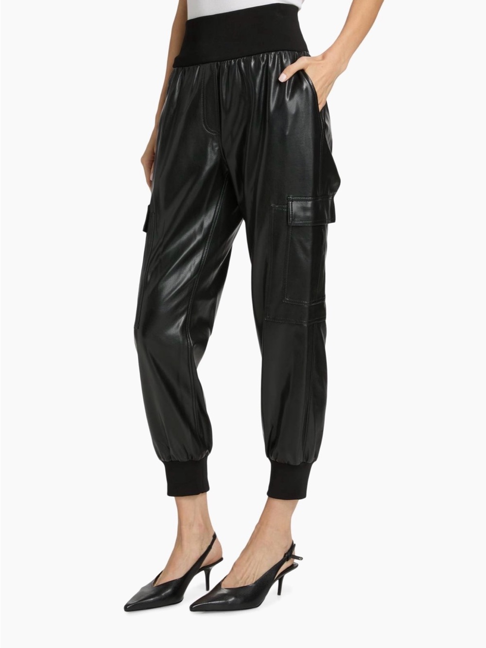 cinq a sept Black Faux Leather Cargo Joggers